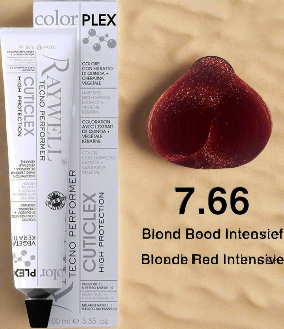 7.66 Raywell Colorplex Vegetal Keratin Hair Colour – Intense Red Copper Blonde - 100ml - Tulipa Hair & Beauty