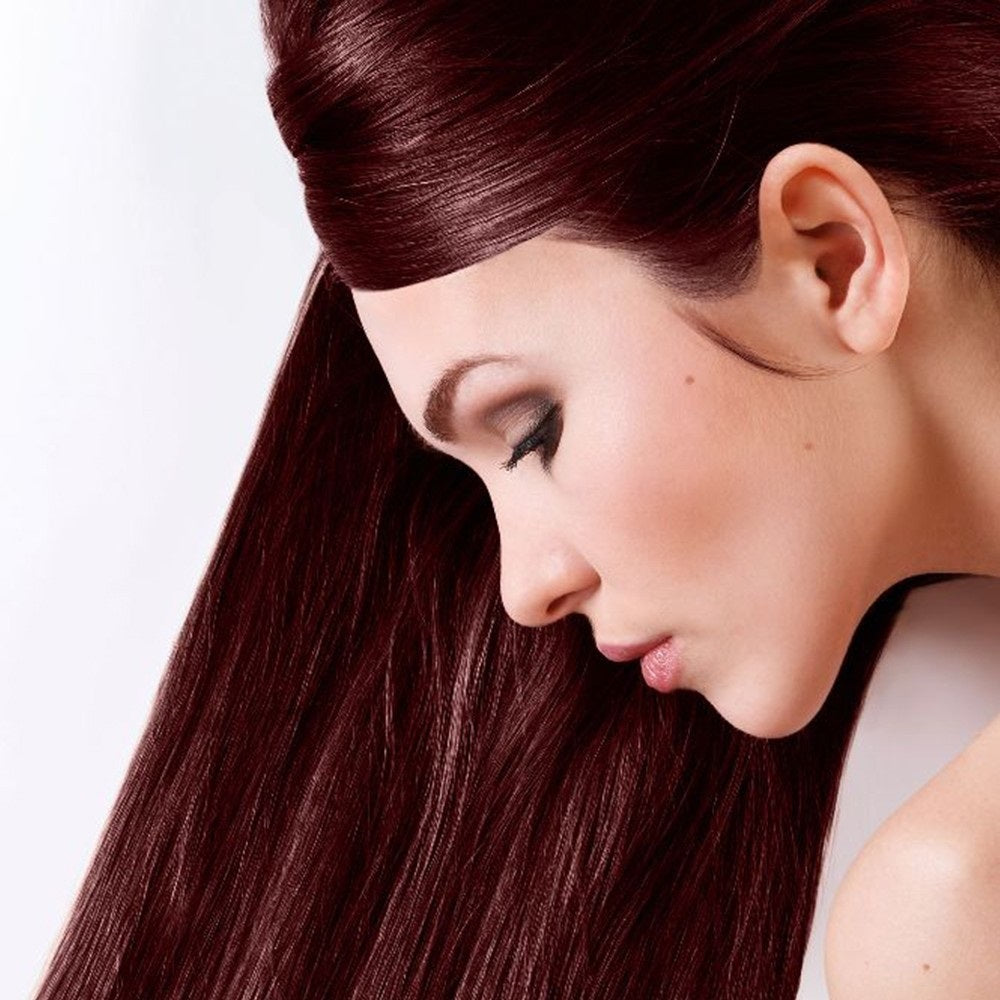 Sanotint Classic mahogany hair dye without ammonia.